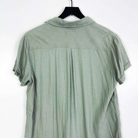 Rails Size S Linen Rayon Mini Shirt Dress Lace-Up Neck Green Sage - Picture 6 of 8